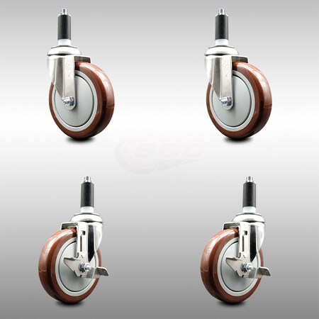 Service Caster 5 Inch 316SS Maroon Poly Swivel 1 Inch Expanding Stem Caster Brake SCC, 2PK SCC-SS316EX20S514-PPUB-MRN-2-TLB-2-1